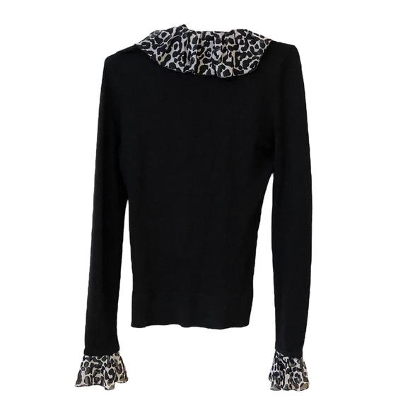 Ruffled Animal print trim stretchy sweater top - Picture 2 of 3